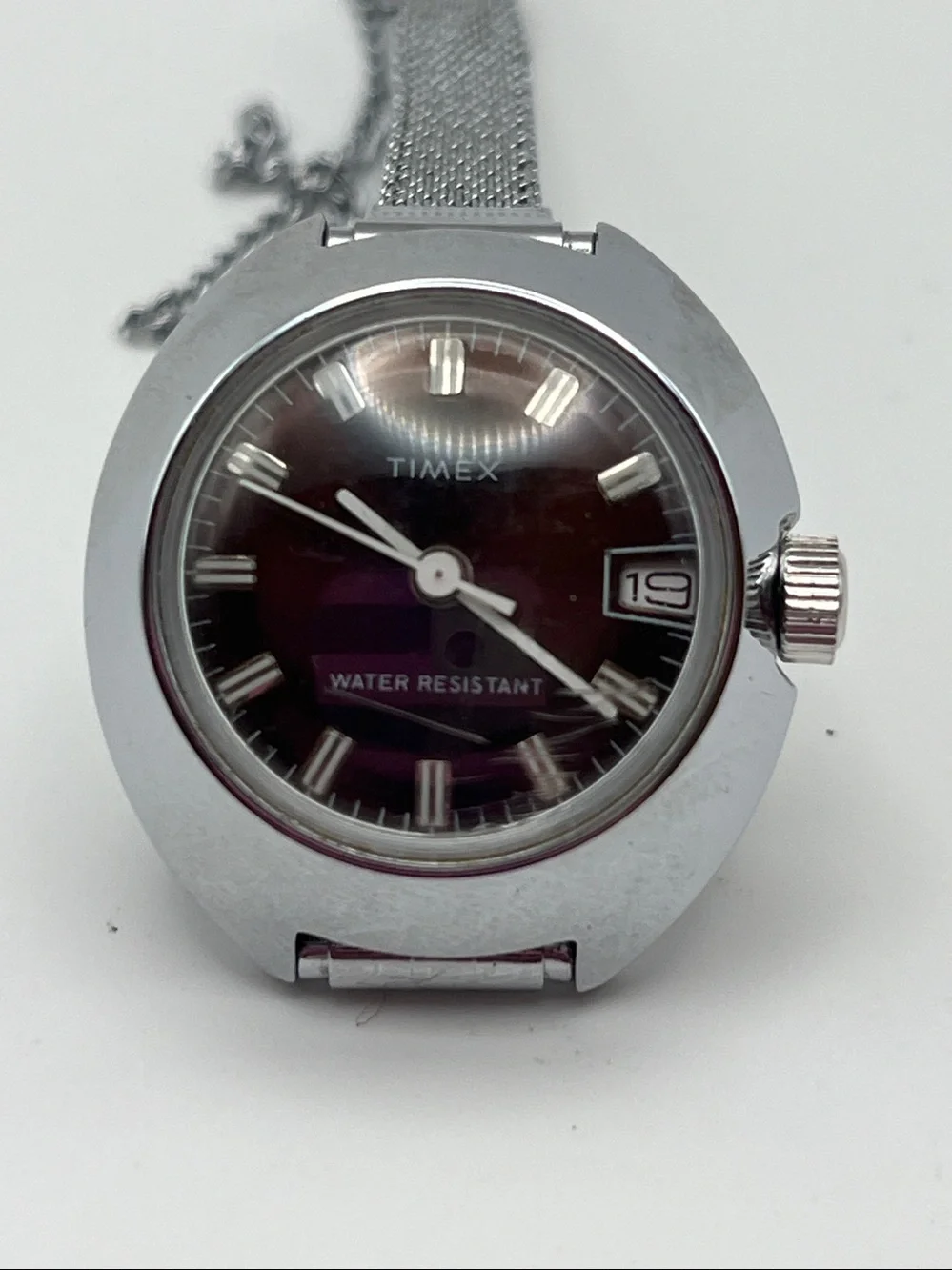 Vintage Timex Silver Case Watch with Brown Dial